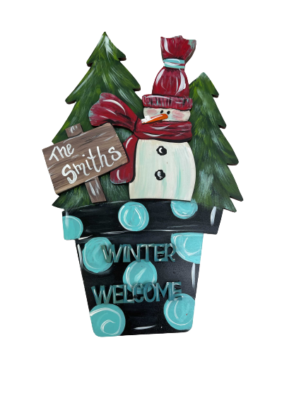 Basic Shape Tree With Snowman MDF Cutout Winter Scene - Unfinished For DIY