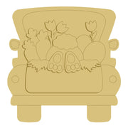 3D Design By Line Back Of a Truck MDF Cutout Easter Bunny, Carrots And Easter Eggs - Unfinished For DIY