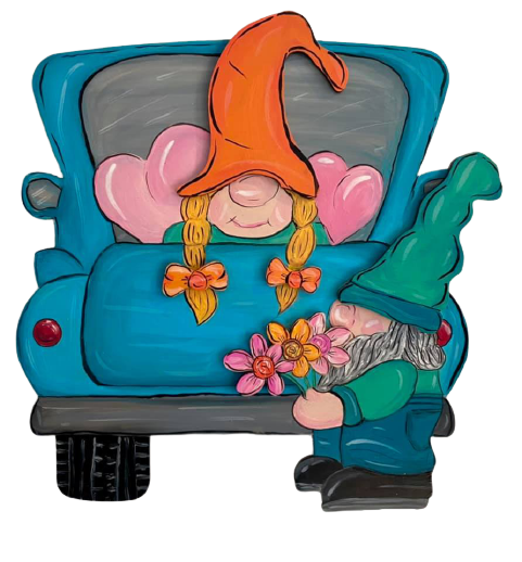 Design By Line Gnome MDF Cutout Holding Flowers Beside Chair - Unfinished For DIY