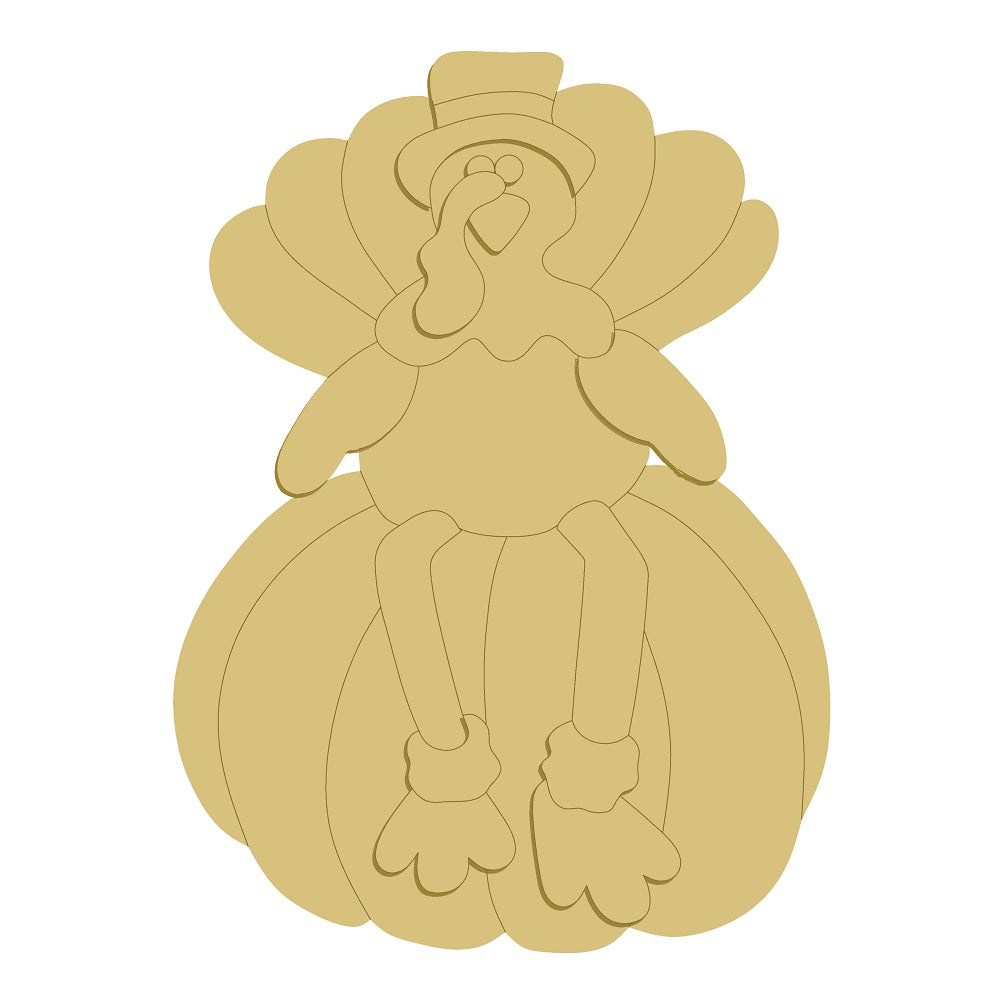3D Design By Line Turkey On Pumpkin MDF Cutout Thanksgiving - Unfinished For DIY