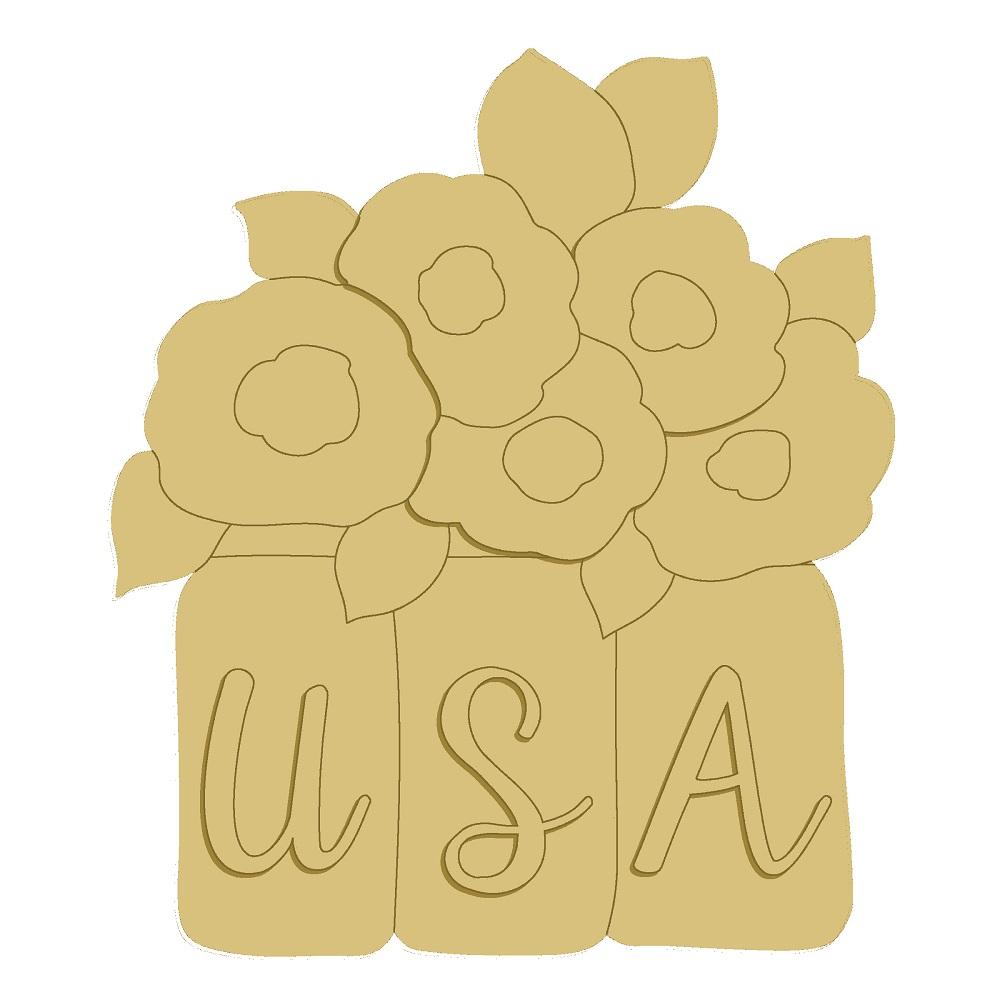 3D Design By Line Vase MDF Cutout USA Flowers - Unfinished For DIY