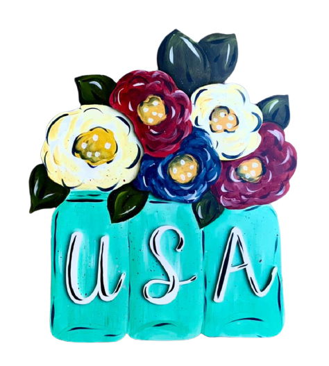 Design By Line Three Mason Jars MDF Cutout USA Flowers - Unfinished For DIY