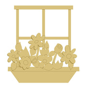 3D Design By Line Floral Window MDF Cutout With Box Garden - Unfinished For DIY