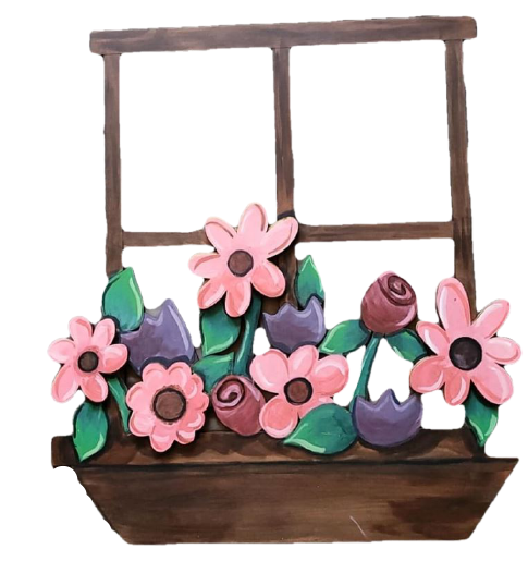 3D Design By Line Floral Window MDF Cutout With Box Garden - Unfinished For DIY