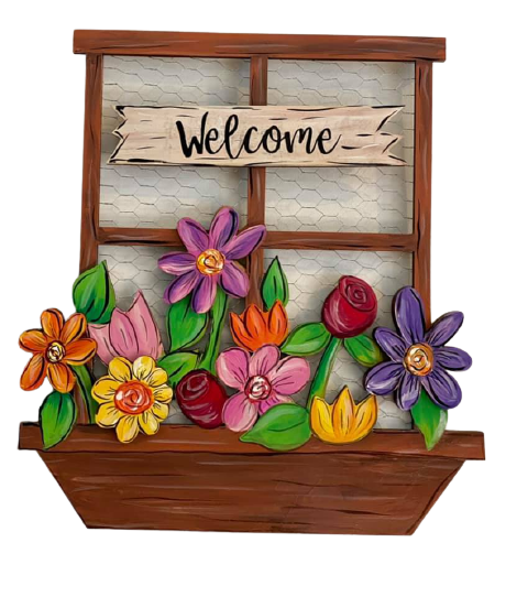 Design By Line Window MDF Cutout Flower Box With A Sign - Unfinished For DIY