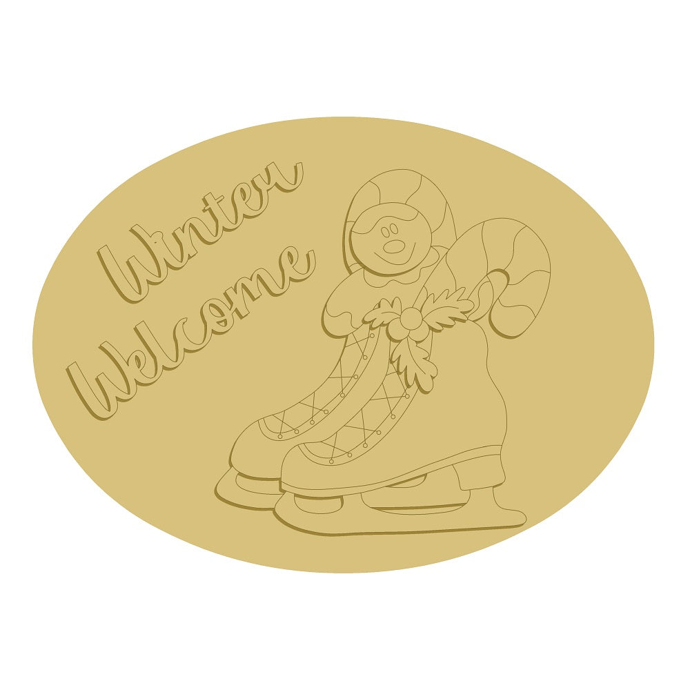 3D Design By Line Oval MDF Cutout Welcome Winter - Unfinished For DIY