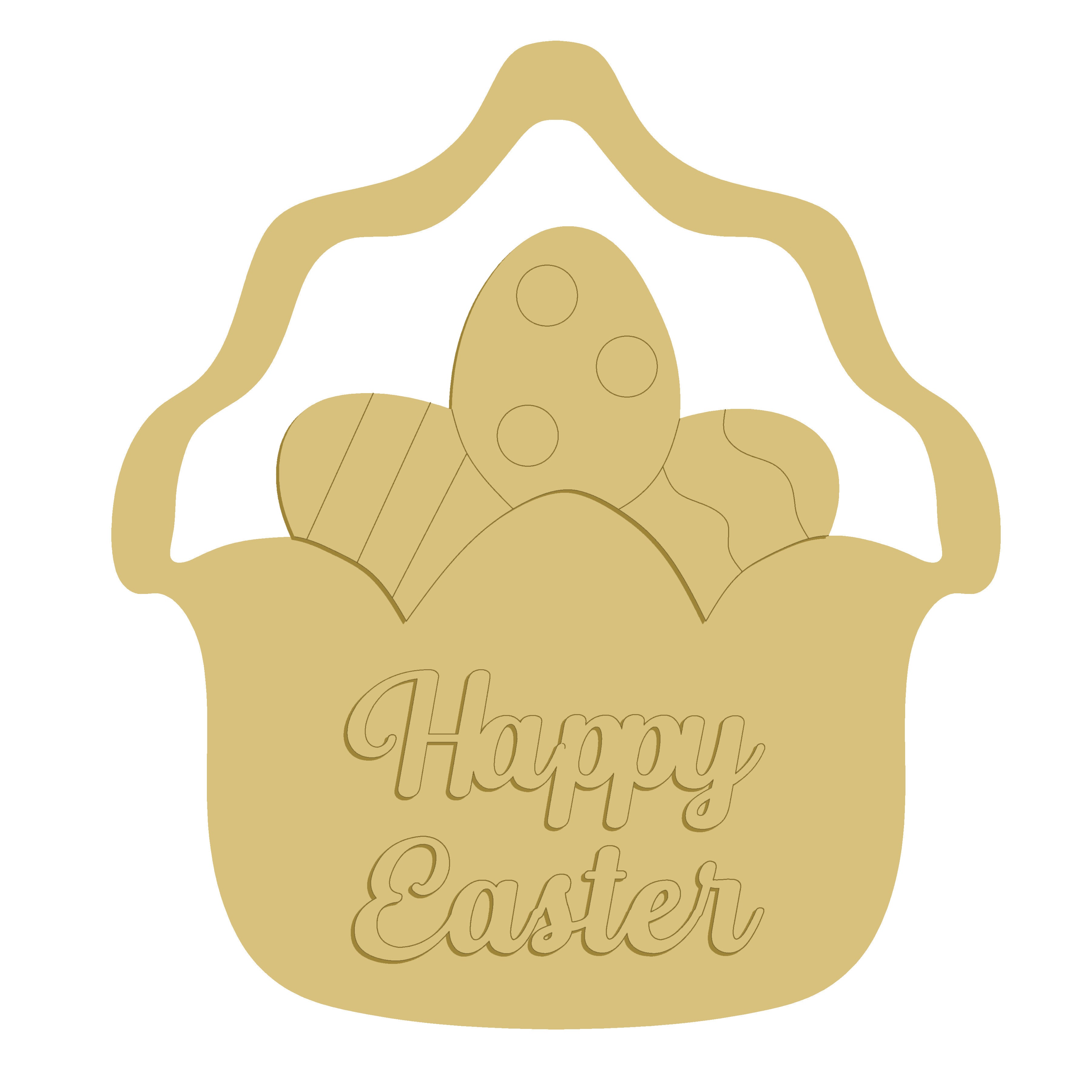 3D Basket MDF Cutout Happy Easter - Unfinished For DIY
