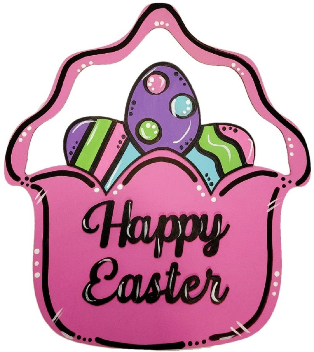 Design By Line Happy Easter MDF Cutout Basket with Eggs - Unfinished For DIY