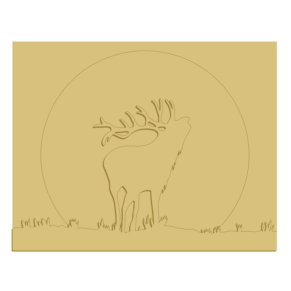 3D Elk Moon Unfinished Wood Cutout Style 1