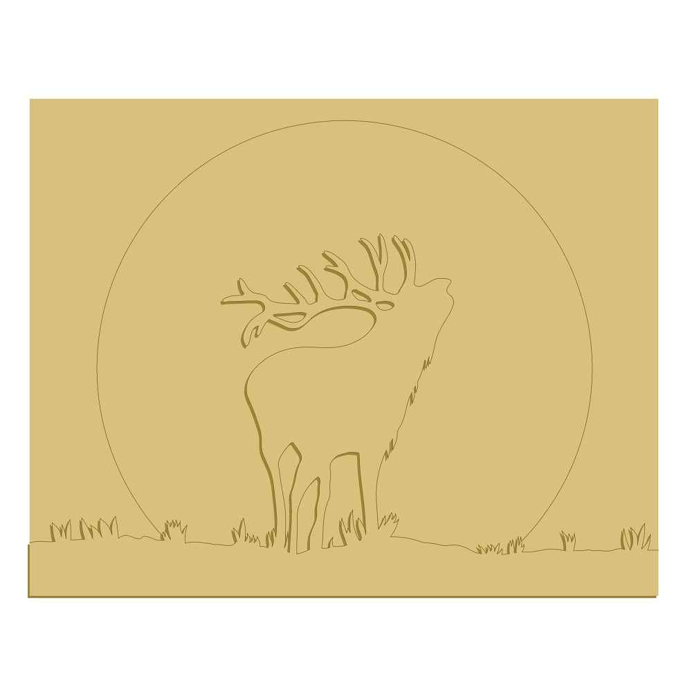 3D Rectangle MDF Cutout Elk And Moon Silhouette - Unfinished For DIY