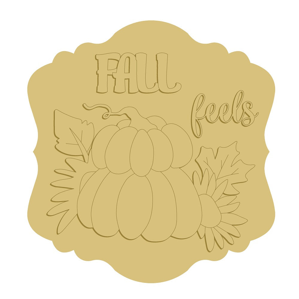 3D Scalloped Square MDF Cutout FALL Feels Pumpkin And Leaves - Unfinished For DIY