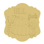 3D Scalloped Square MDF Cutout FALL Feels Pumpkin And Leaves - Unfinished For DIY