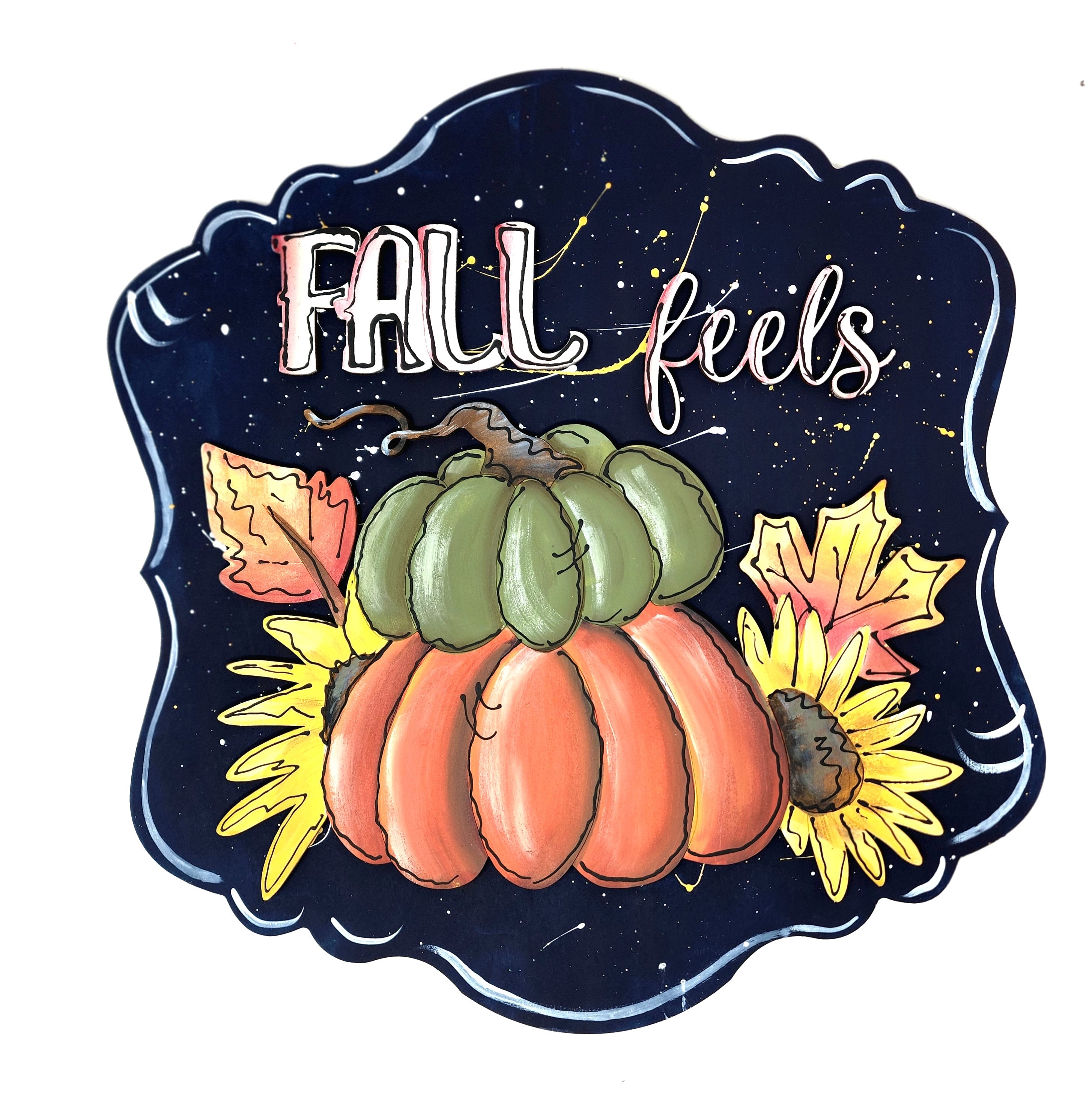 3D Scalloped Square MDF Cutout FALL Feels Pumpkin And Leaves - Unfinished For DIY