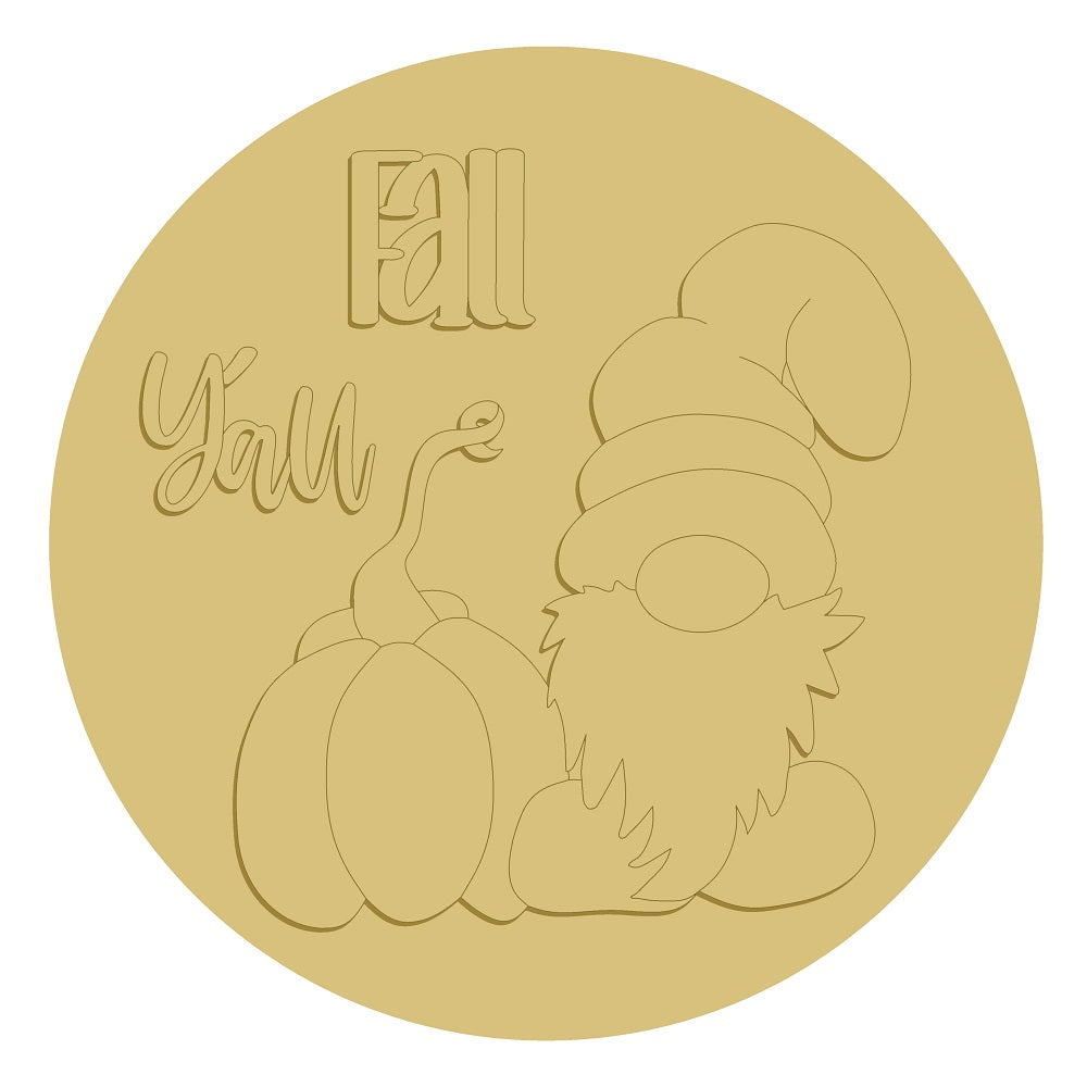 3D Round MDF Cutout Gnome With Pumpkins and Fall Y'all Script - Unfinished For DIY