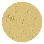 3D Round MDF Cutout Gnome With Pumpkins and Fall Y'all Script - Unfinished For DIY
