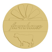 3D Round MDF Cut Out Farmhouse With Cow - Unfinished For DIY