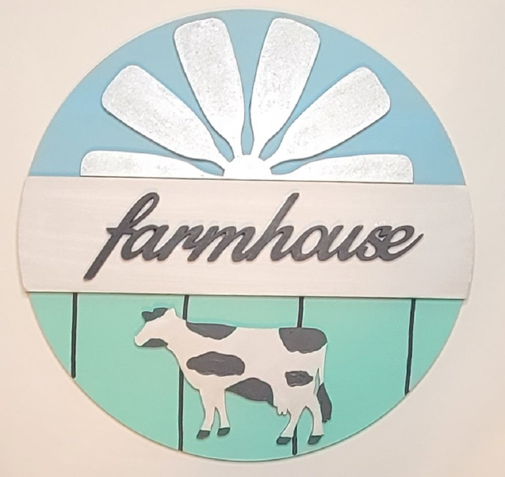 Design By Line Round MDF Cutout Farmhouse Cow Sunburst Silhouette - Unfinished For DIY