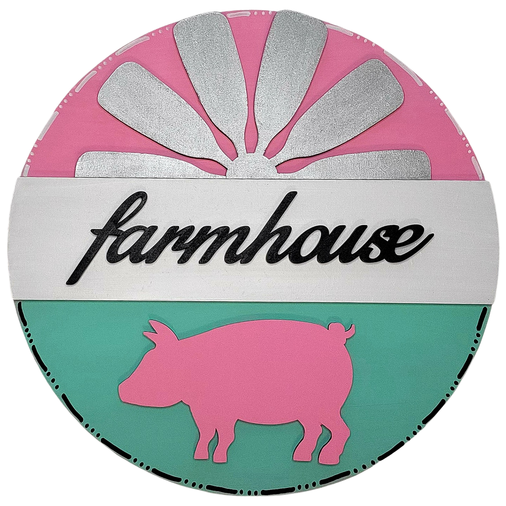 Design By Line Round MDF Cutout Farmhouse Sunburst Pig Silhouette - Unfinished For DIY