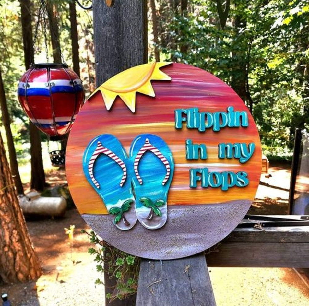 3D Round MDF Cutout Flippin In My Flops - Unfinished For DIY