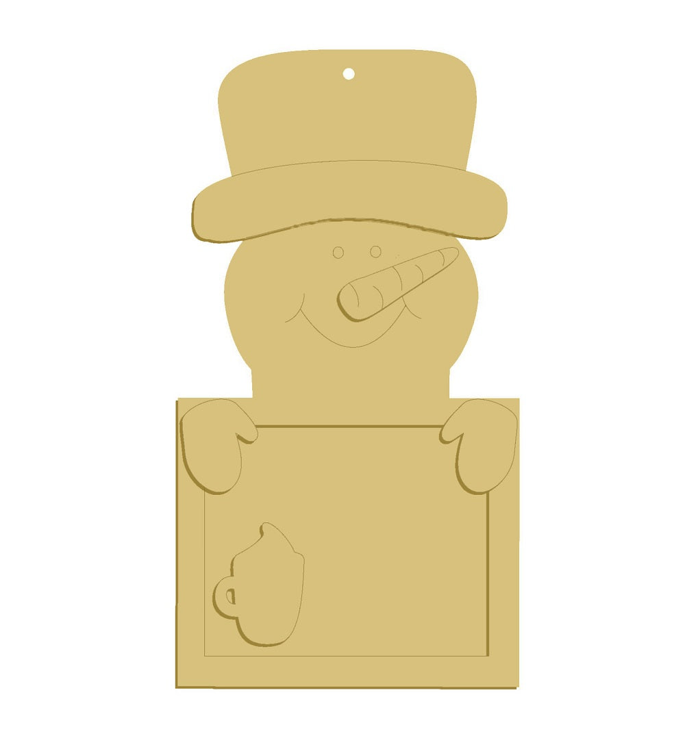 3D Snowman MDF Cutout Holding Sign With Mug - Unfinished For DIY