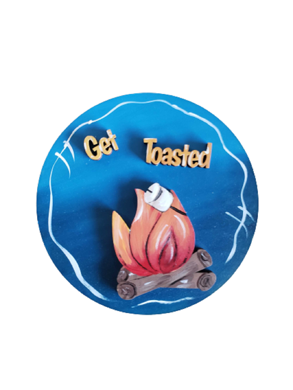 3D Round MDF Cutout Get Toasted Campfire - Unfinished For DIY
