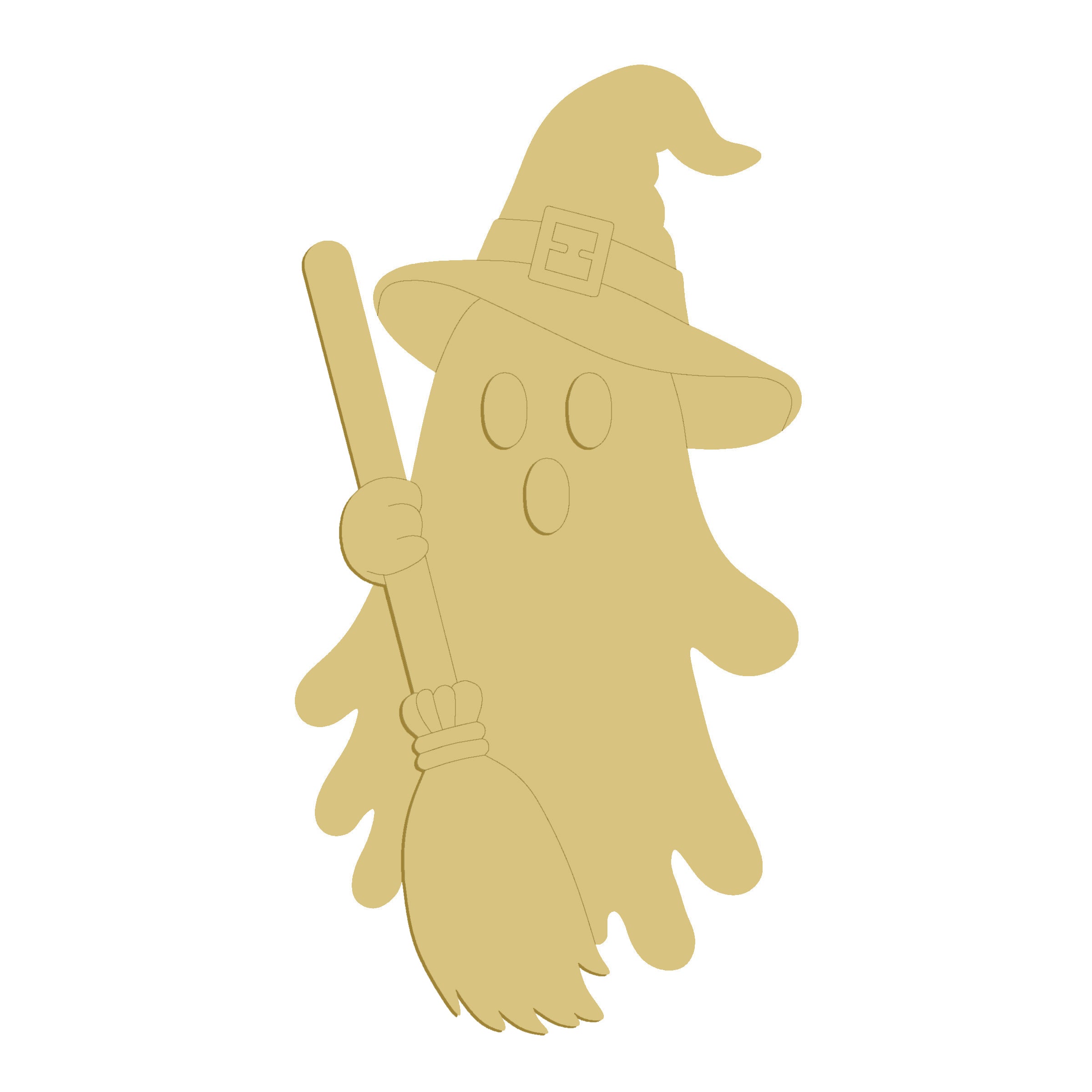 3D  MDF Cutout Ghost with Broom  - Unfinished For DIY