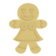 3D Gingerbread Girl MDF Cutout With Peppermint Candy Buttons And Ruffled Dress - Unfinished For DIY