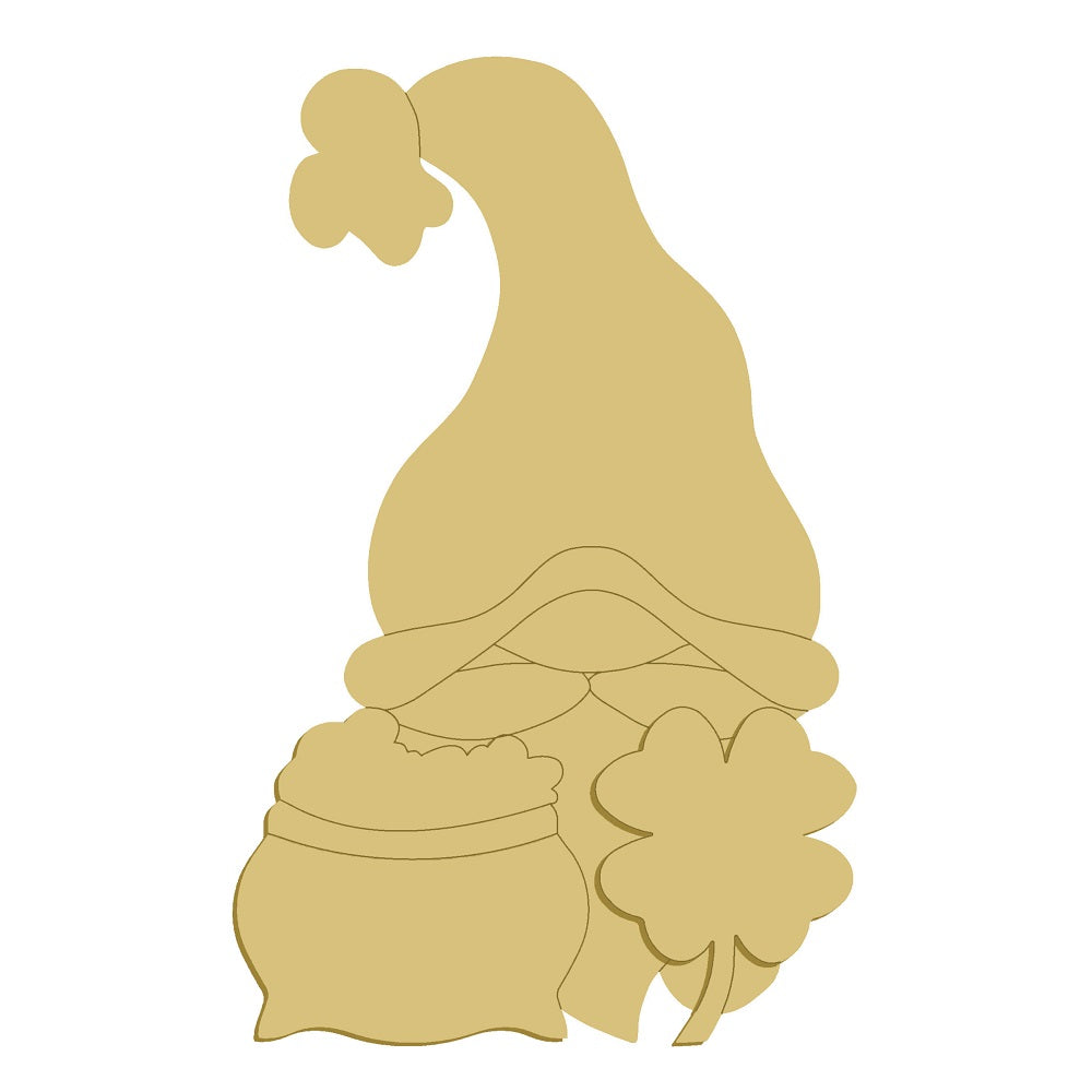 3D Gnome MDF Cutout With Pot Of Gold And Clover - Unfinished For DIY