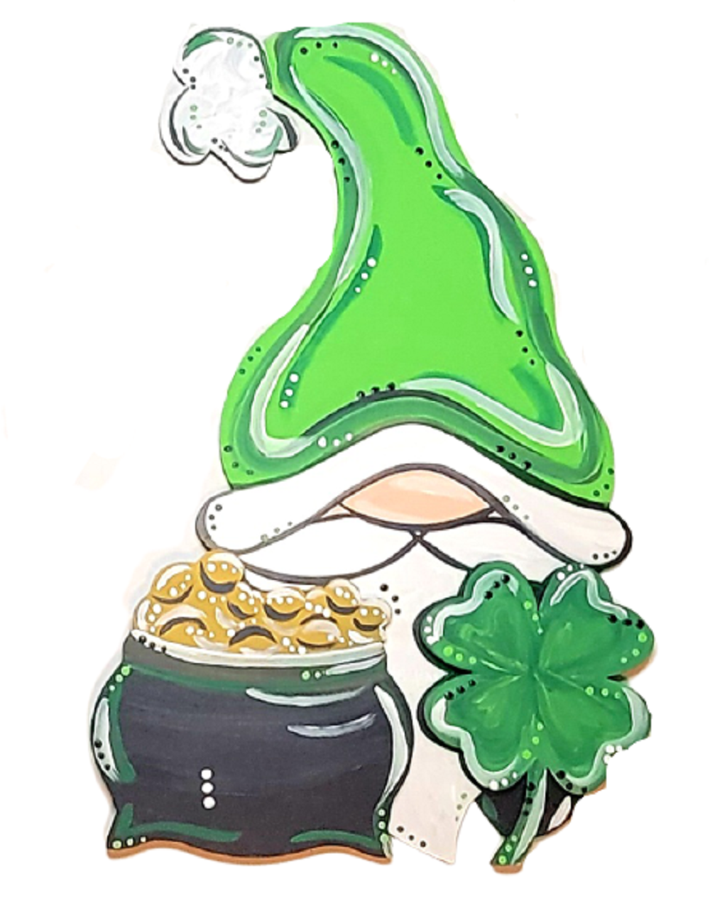 3D Gnome MDF Cutout With Pot Of Gold And Clover - Unfinished For DIY