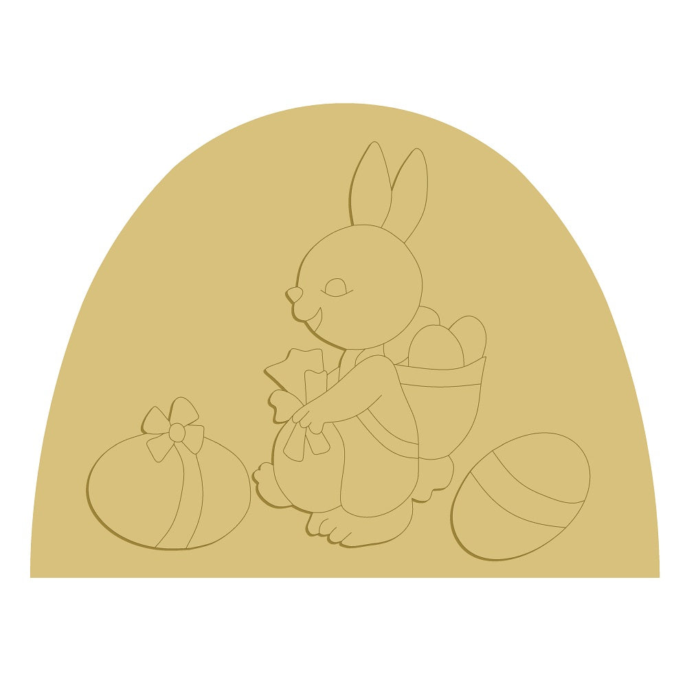3D Half-Circle MDF Cutout Easter Bunny With Eggs - Unfinished For DIY