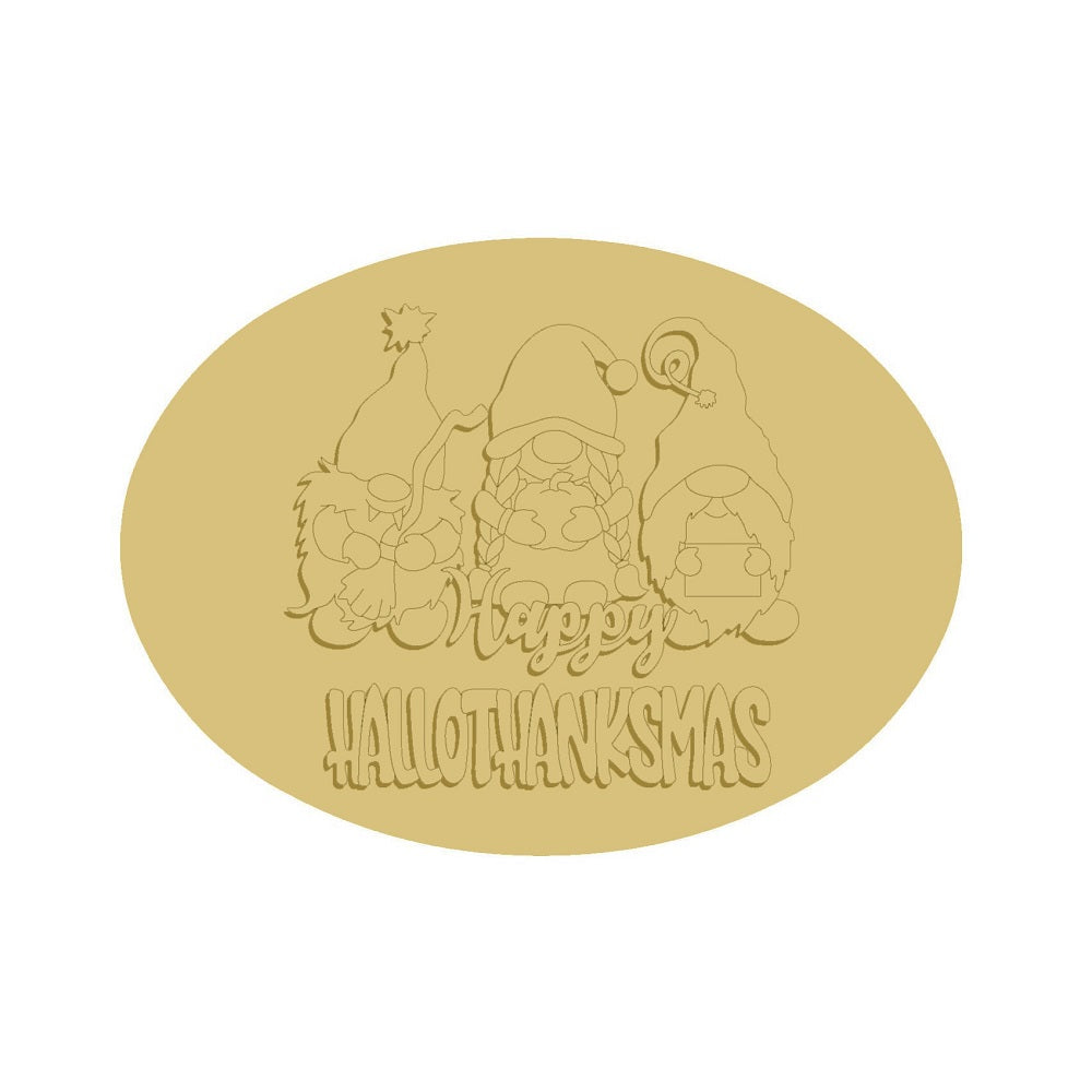 3D Oval MDF Cutout Happy Hallothanksmas - Unfinished For DIY