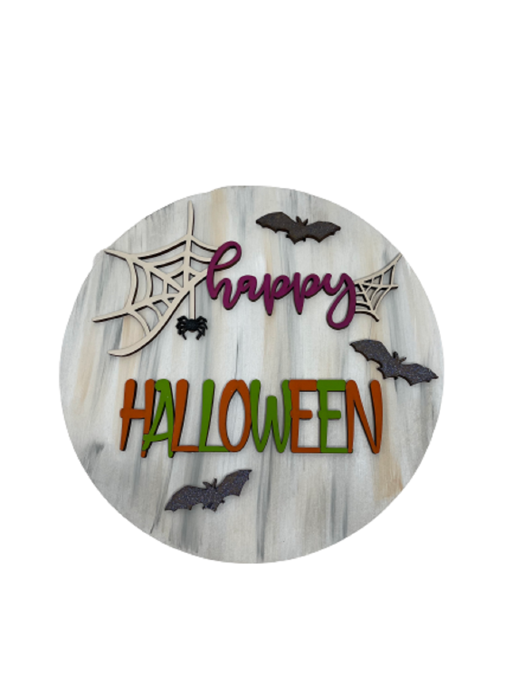 Design By Line Round MDF Cutout Happy Halloween With Bats - Unfinished For DIY