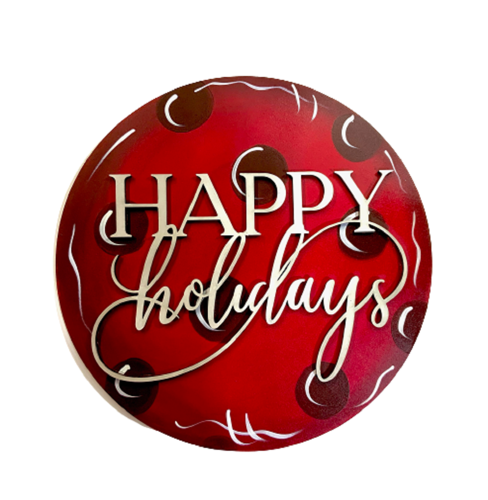 3D Round MDF Cutout Happy Holidays - Unfinished For DIY