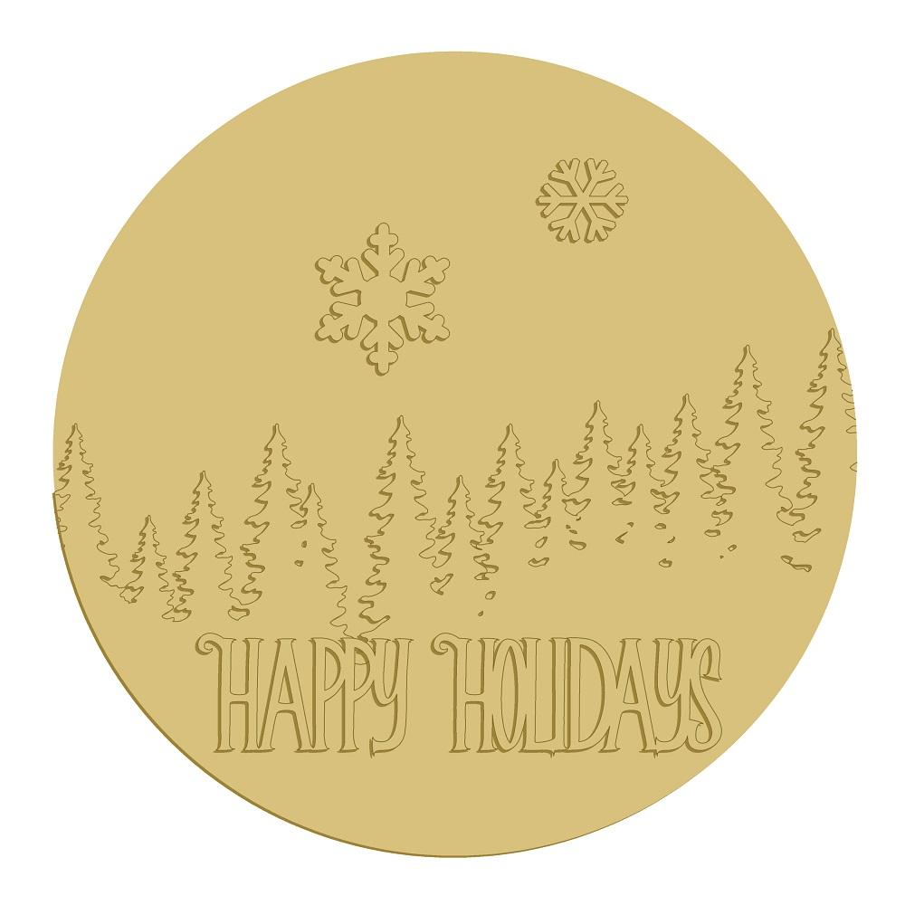 3D Round MDF Cut Out Happy Holidays With Snowflakes And Pine Tree Silhouette - Unfinished For DIY