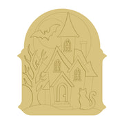 3D Round MDF Cutout Haunted House  - Unfinished For DIY