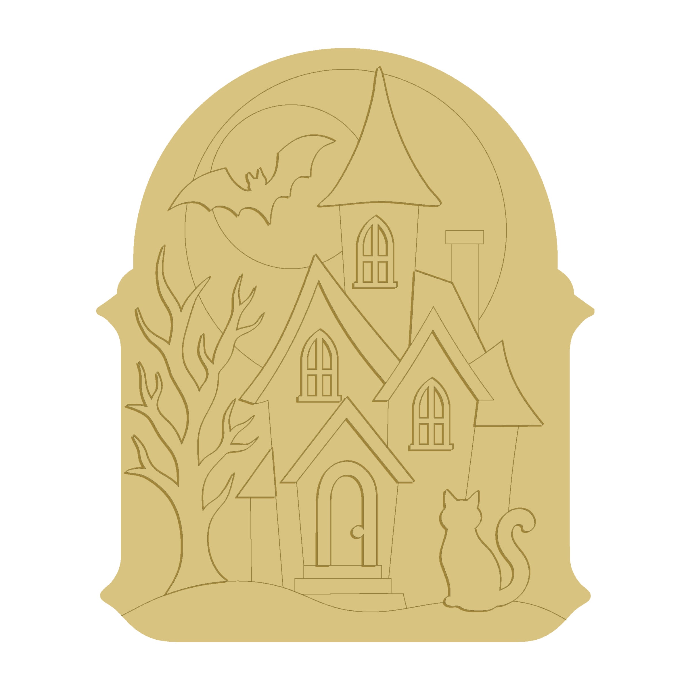3D Round MDF Cutout Haunted House  - Unfinished For DIY