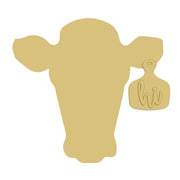 3D Heifer MDF Cutout With Hanging Ear Tag - Unfinished For DIY