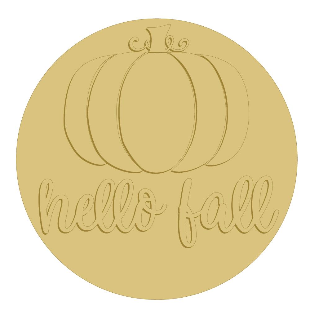 3D Round MDF Cutout Hello Fall Pumpkin - Unfinished For DIY