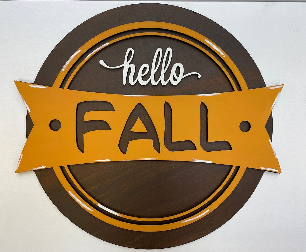 3D Round MDF Cutout Hello Fall - Unfinished For DIY
