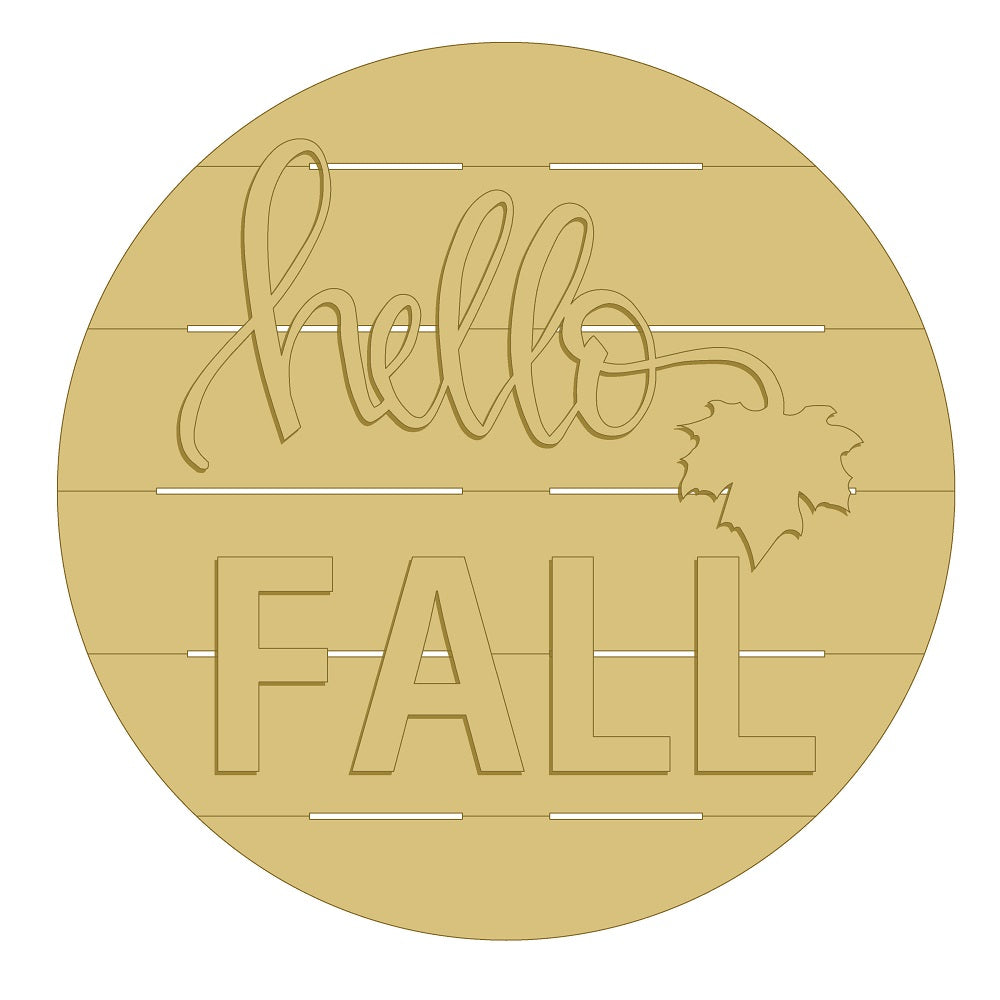 3D Round MDF Cutout Hello Fall Maple Leaf - Unfinished For DIY