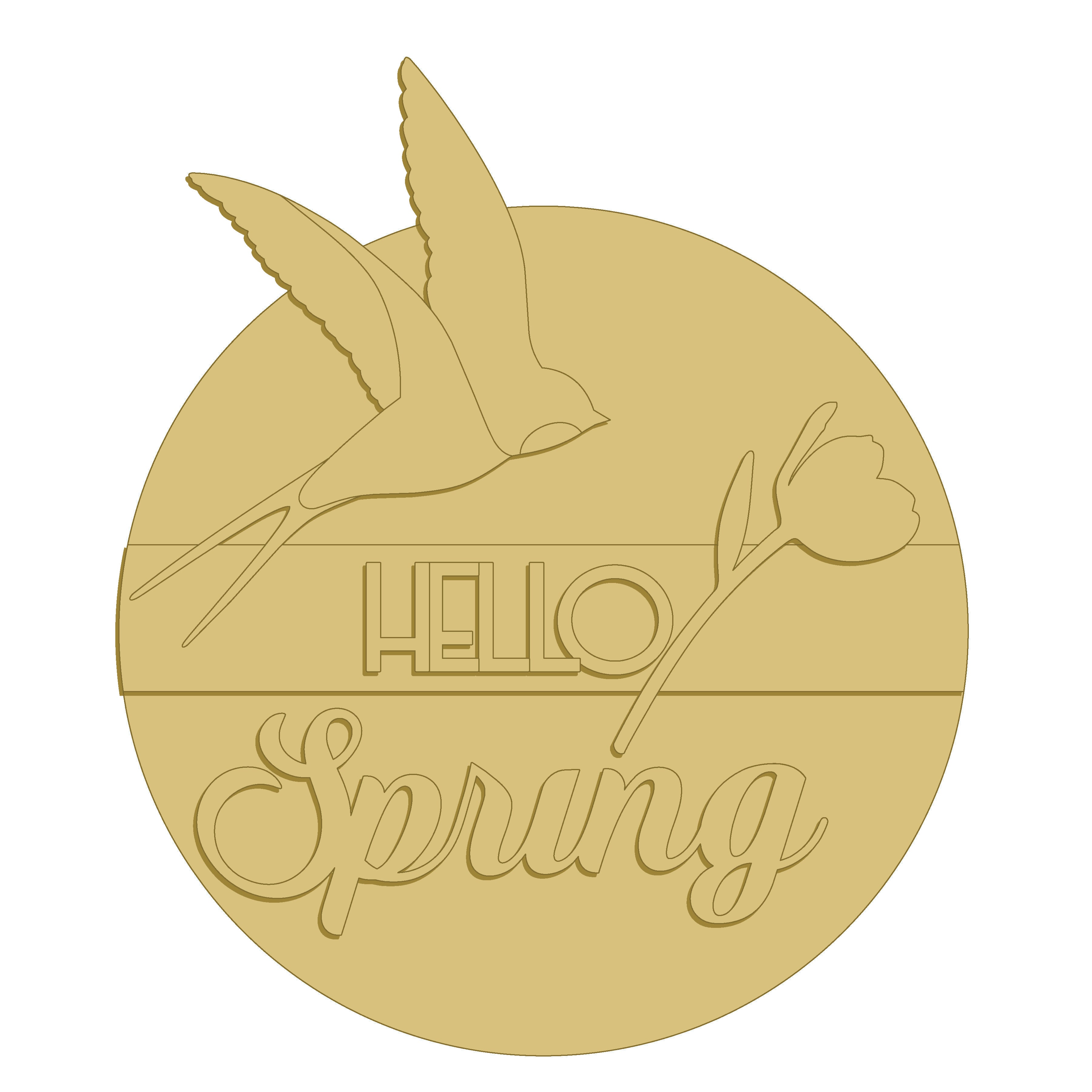 3D Round MDF Cutout Hello Spring With Hummingbird - Unfinished For DIY ...