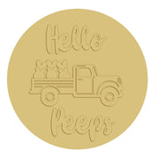 3D Round MDF Cutout Hello Peeps Truck With Bunnies - Unfinished For DIY