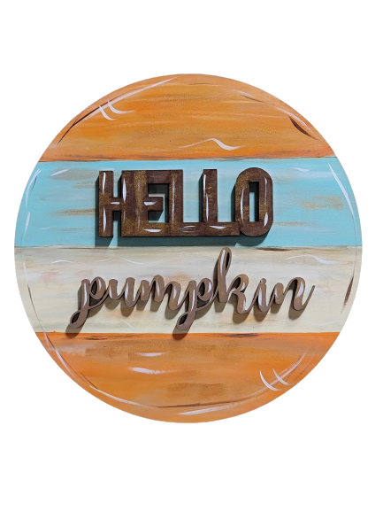 3D Round MDF Cutout Hello Pumpkin With Hello In Capital Letters- Unfinished For DIY