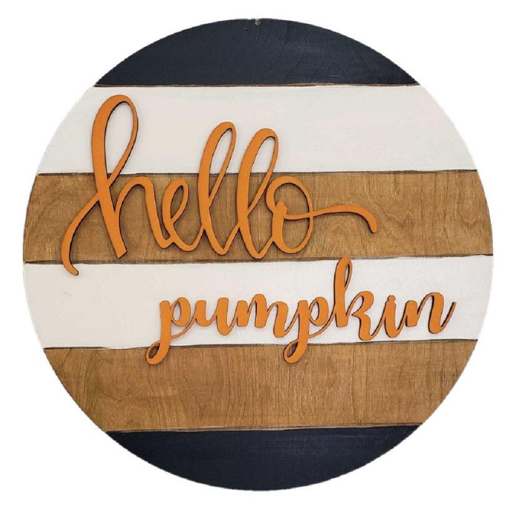 3D Round MDF Cutout Hello Pumpkin - Unfinished For DIY