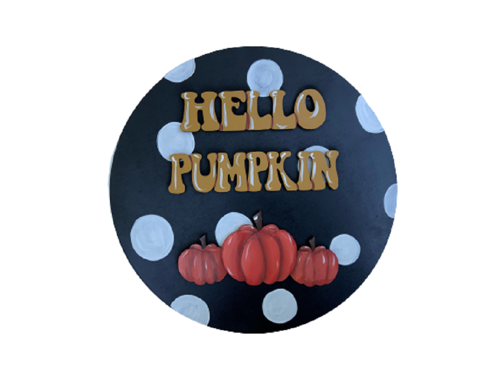 3D Round MDF Cutout Hello Pumpkin Style 2 - Unfinished For DIY
