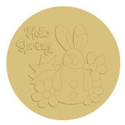 3D Round MDF Cutout Hello Spring Bunny With Sun And Flowers - Unfinished For DIY