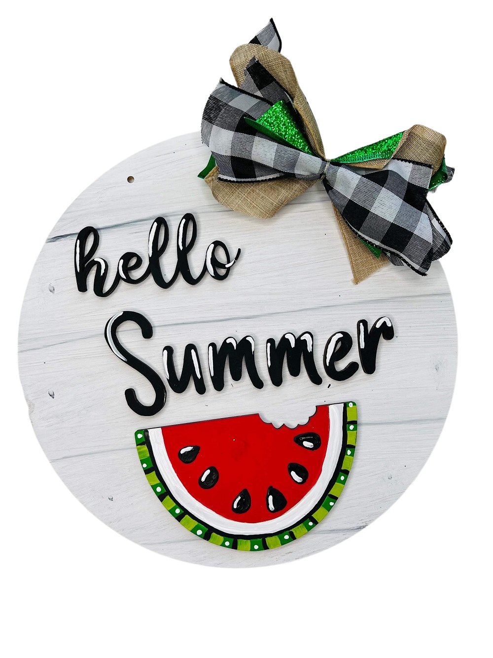 Design By Line Round MDF Cutout Hello Summer With Watermelon - Unfinished For DIY