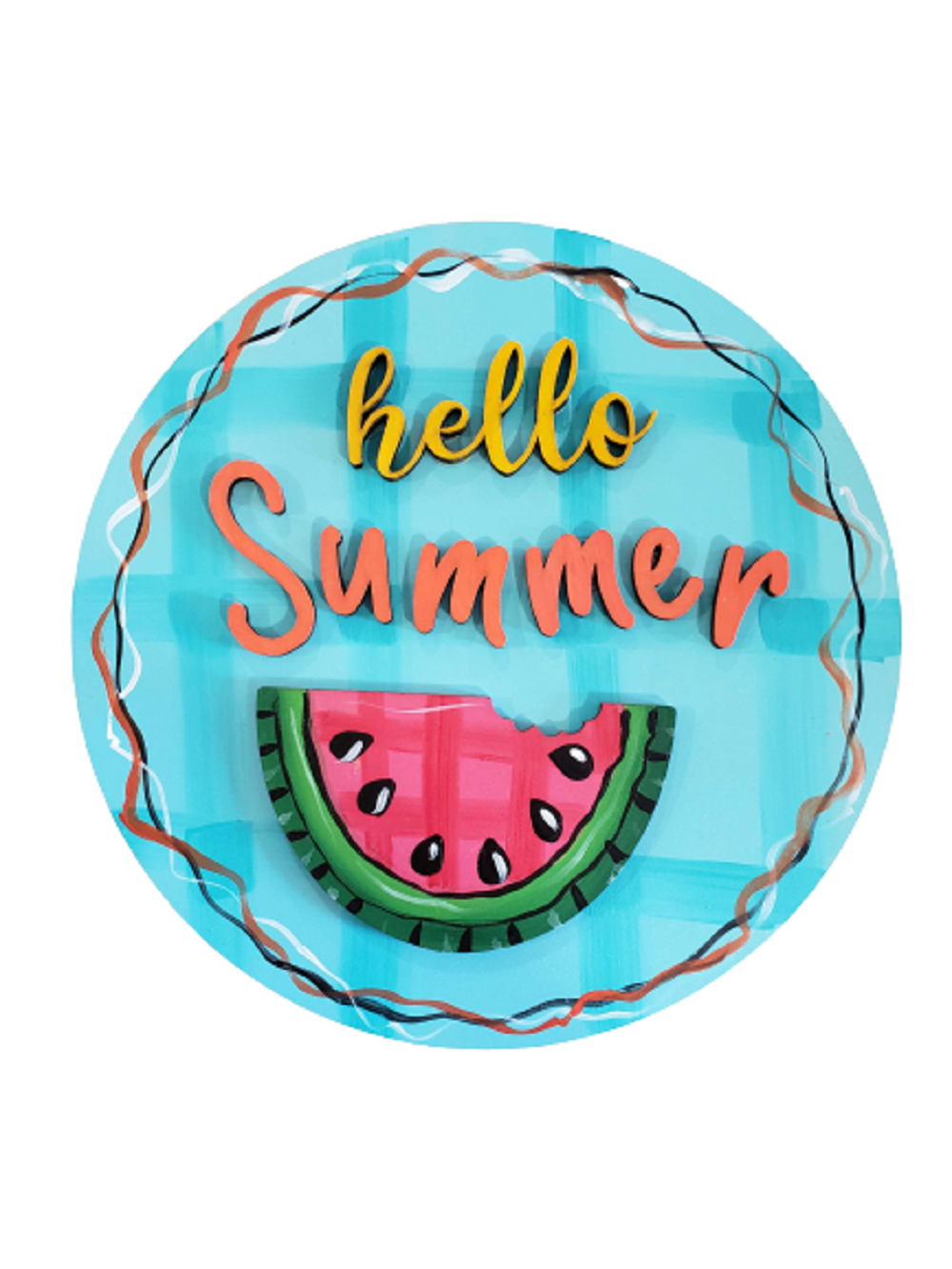 Design By Line Round MDF Cutout Hello Summer With Watermelon - Unfinished For DIY
