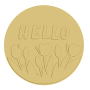 3D Round MDF Cutout Hello With Tulips - Unfinished For DIY