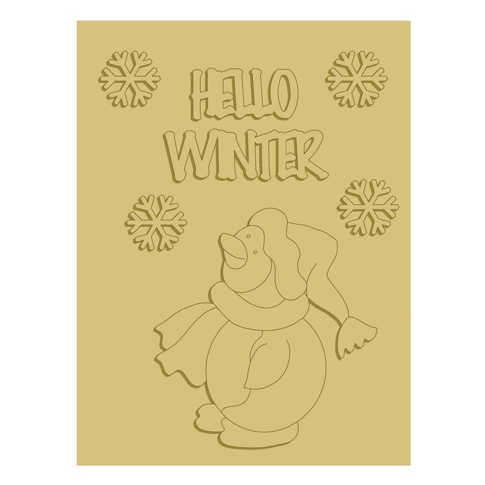 3D Rectangle MDF Cutout Penguin And Hello Winter Script - Unfinished For DIY